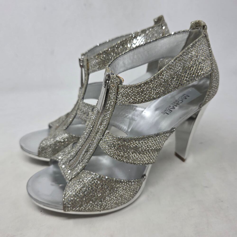 Michael Kors Silver Glitter Strappy High Heels